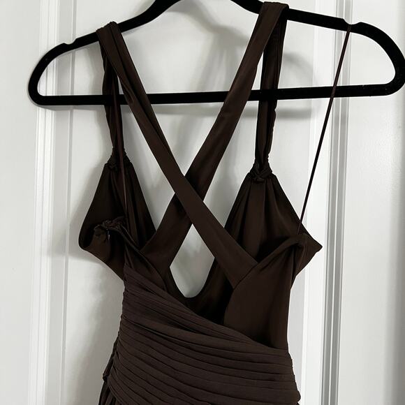 Free People Sola Pleated Tiered Wrapped Ethereal Maxi Dress | Double Espresso - Picture 8 of 15